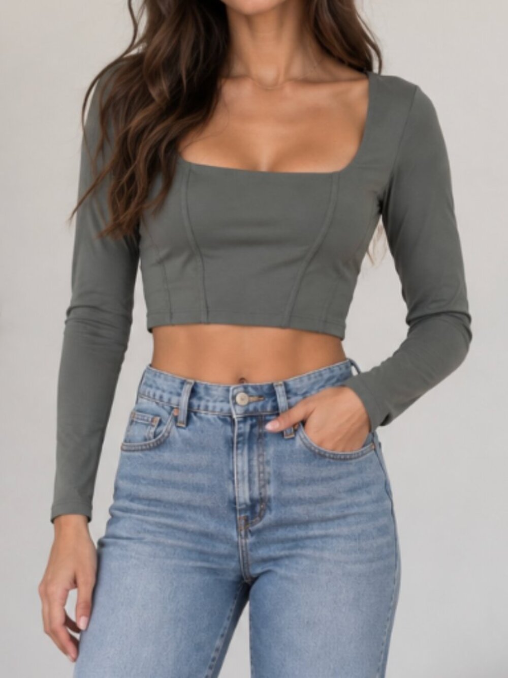 Dynamite Grey Cropped Long Sleeve Top – NWT – Size Medium
